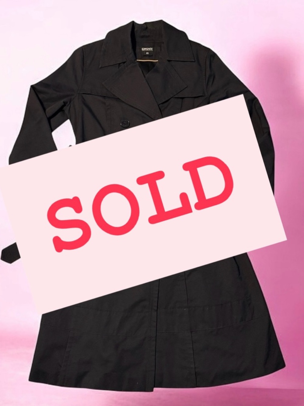 DKNY Black Double-Breasted Trench Coat for Women’s , size XS